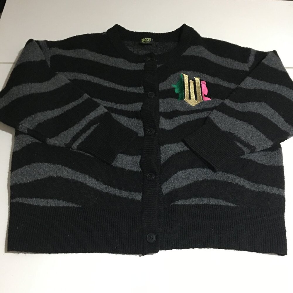 Wicked Sweater Cardigan Women's 2X Gray Black Elphaba Glinda Logo Paul Tazewell